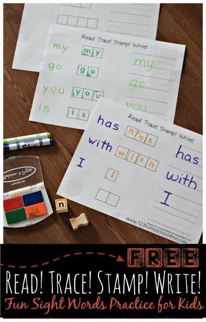 FREE Read! Trace! Stamp! Write! these free printable sAs my kiddo was learning to read I found that he benefited from some extra practice with the most commonly used words. are a fun way for kids to practice common sight words. perfect for preschool, kindergarten, and first grade #sightwords #kindergarten #preschool