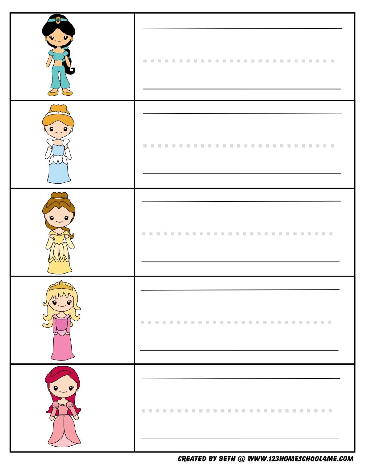 FREE Printable Princess Worksheets