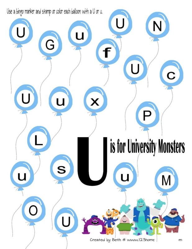 letter u printable for working on discrimination