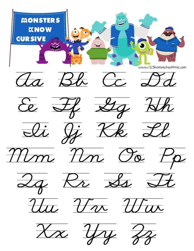 monster cursive practice