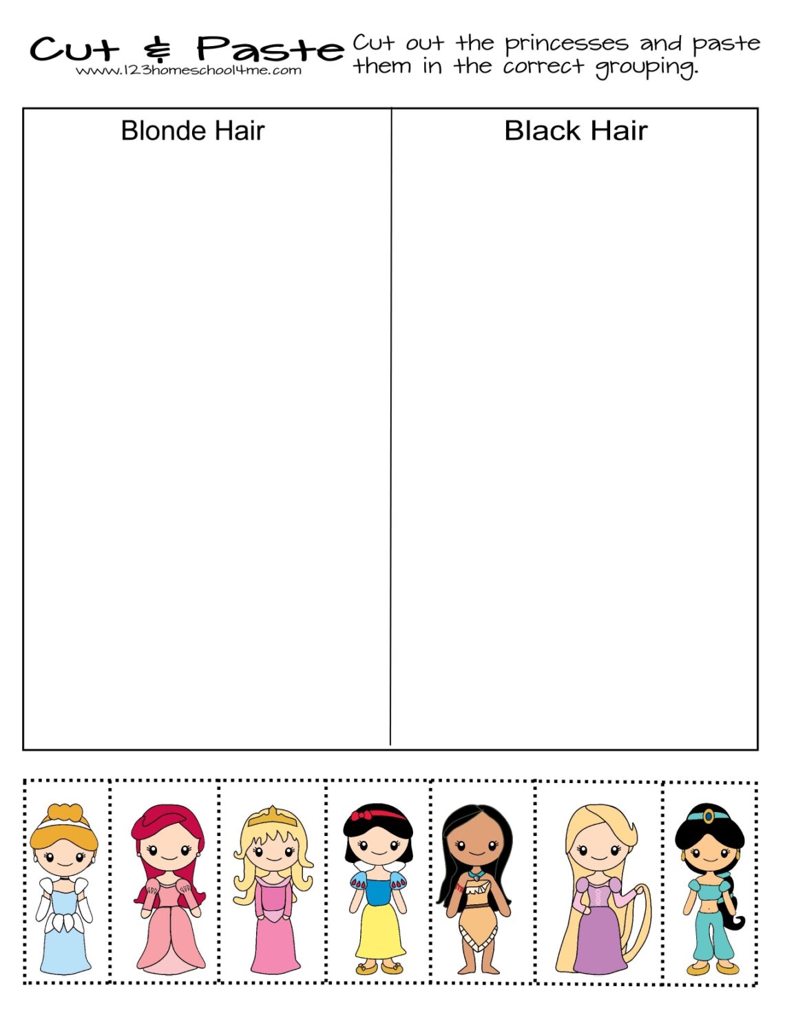 FREE Printable Princess Worksheets