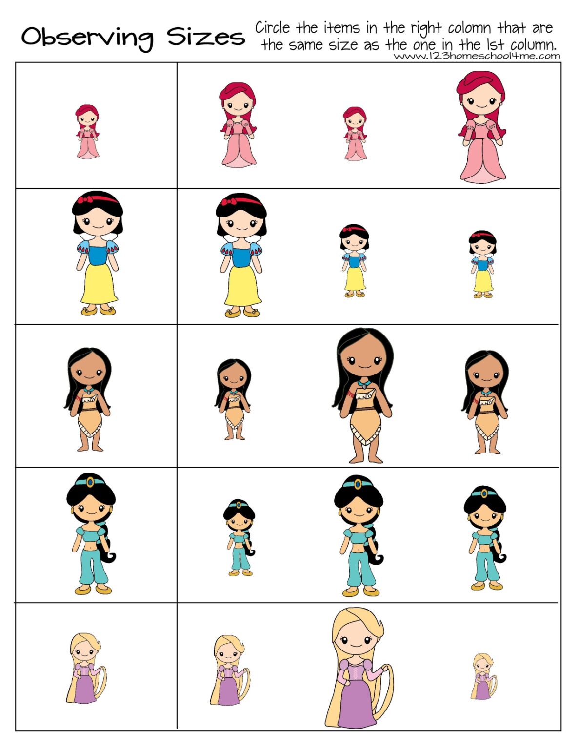 FREE Printable Princess Worksheets