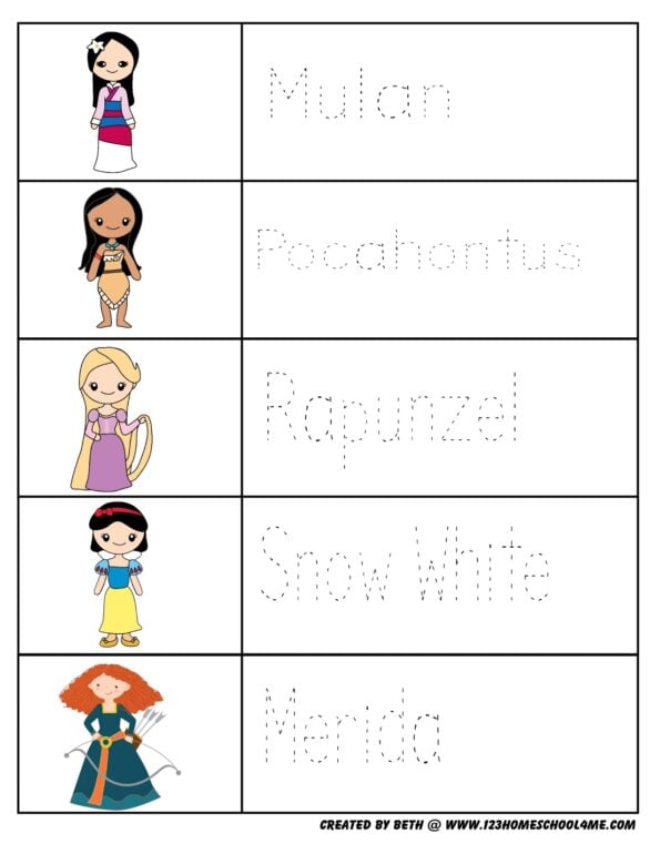 FREE Printable Princess Worksheets