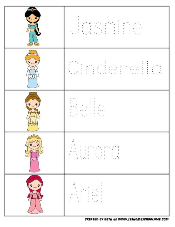 FREE Printable Princess Worksheets