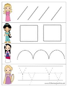 princess printables writing practice sheets for kindergarten