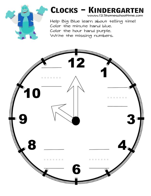 telling time activity with sulley