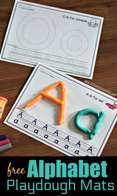 Make practicing forming uppercase and lowercase letters tactile with these alphabet playdough mats. These playdough letter mats give a spot for children to form the upper and lower case letter along with some ruled lines for tracing the letter too. Use these . These FUN alphabet worksheets are perfect for toddler, preschool, and kindergarten kids. Simply download pdf file with abc playdough mats and you are ready to play and learn!
