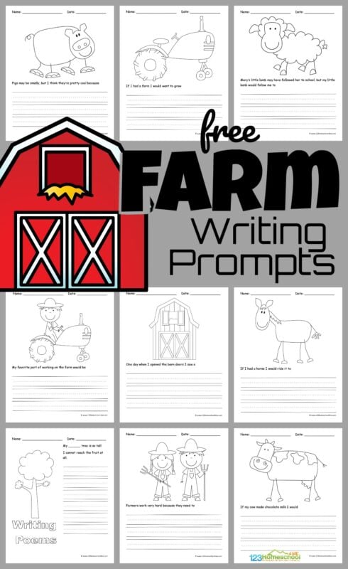 Make it fun for kids to practice writing with these free printable farm creative writing prompts about life on the farm! These free writing prompts will help kindergarten, first grade, 2nd grade, 3rd grade, and 4th grade students get excited to write. Simply download pdf file and have fun improving writing skills with these free farm worksheets for kids!