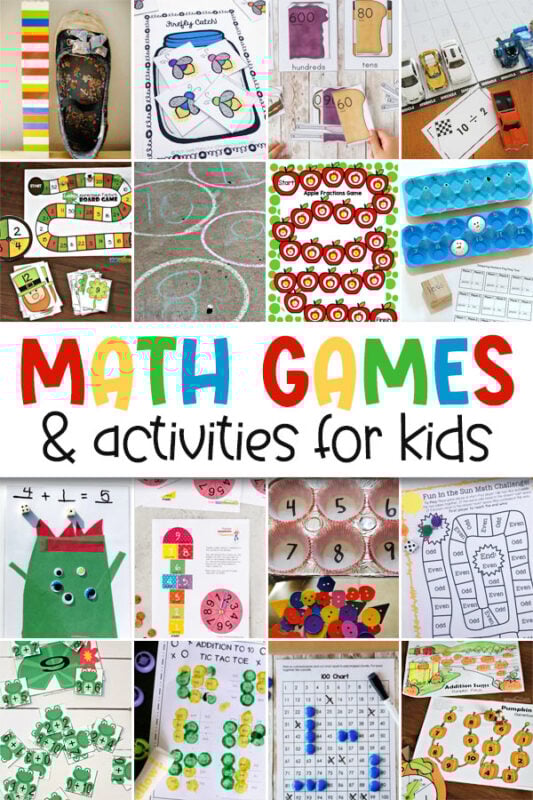 Let's make math fun with this bumper list of math activities and games for kids! These fun math games for kids are sure to keep everyone happily working on math skills. From free printable math games to super cool hands on math games, your kids will have so much fun they won't even notice they are doing math!