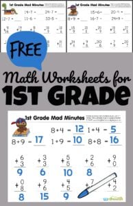 FREE 1st Grade Printable Math Worksheets &amp; First Grade Mad Minutes!