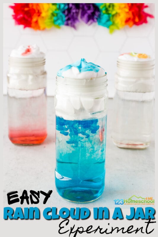Learn about clouds for kids with this FUN unit with cloud activities, rain in a jar experient, cloud in a bottle, worksheets, & more spring weather science!