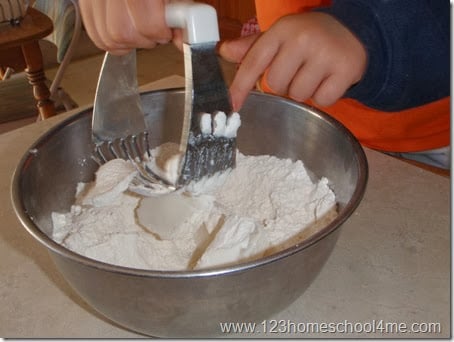 use pastry cutter to cut in crisco or butter into flour mixture
