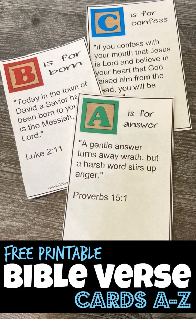 Download the pdf file with these free printable bible verse cards to help you family start to memorize God's word together.  There are 26 Memory Verses for Kids to learn - one for each letter of the alphabet A to Z. Plus tips for how to memorize Bible verses and why you should memorize Family Scripture Verses.