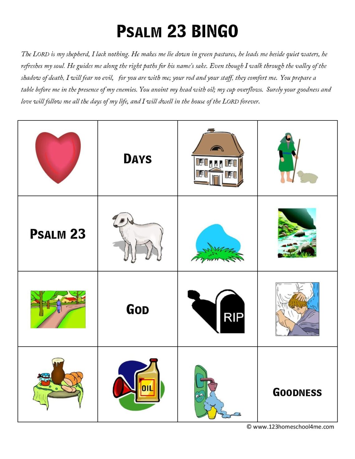 FREE Printable Psalm 23 Bingo