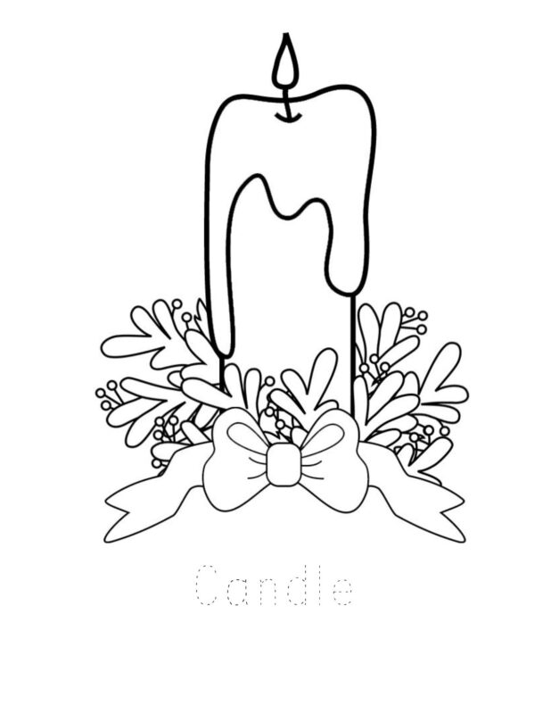 simple candle coloring page for toddlers, preschoolers, and kindergartners to colour in December