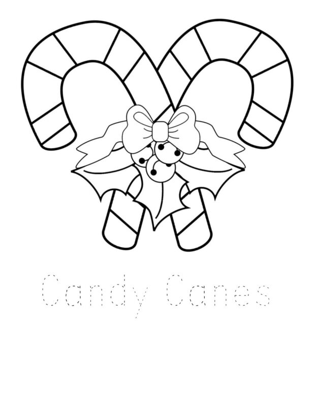 simple candy cane coloring page for toddlers, preschoolers, and kindergartners to colour in December