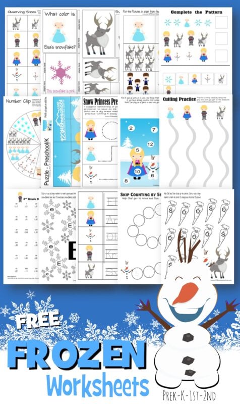 FREE Frozen Worksheets for preschool, kindergarten, and first graders including math worksheets, alphabet worksheets, and more! #frozen #preschool #preschoolworksheets