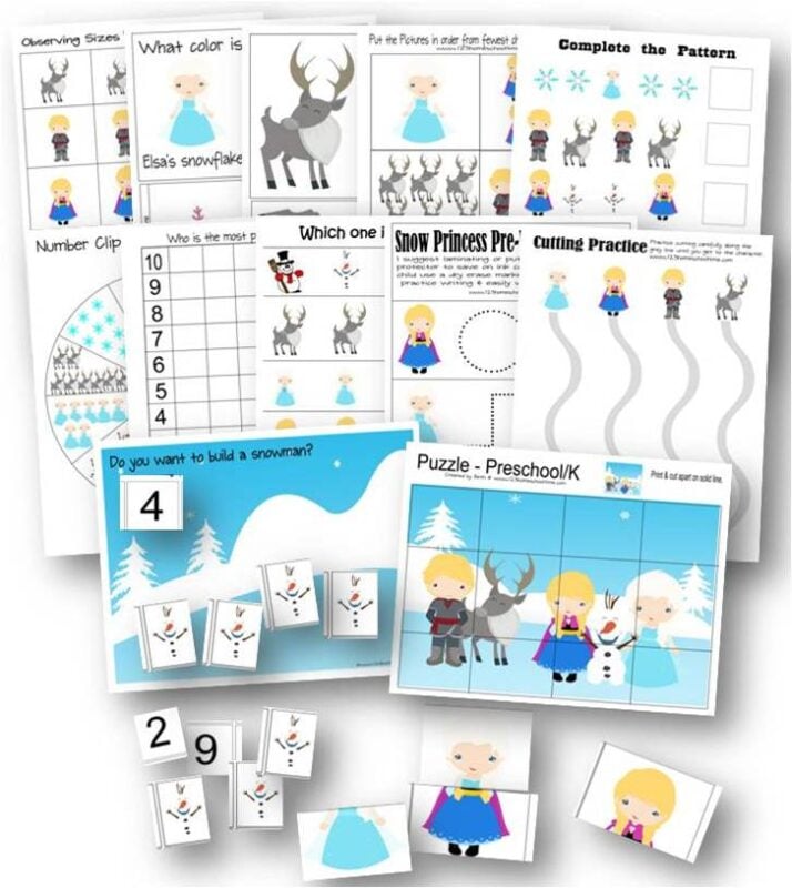 Frozen Crafts, Activities, Workbooks, Worksheets featured by top US Disney blogger, Marcie and the Mouse: Kids will have fun learning alongside their favorite frozen characters of Anna, Elsa, Olaf, Sven, and more with these FREE printable Pre K Worksheets