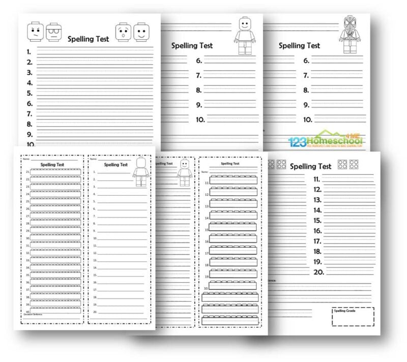 Make practicing spelling words fun with these free printable Lego spelling test