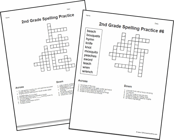 Free 2nd Grade Spelling Word Crossword Puzzles