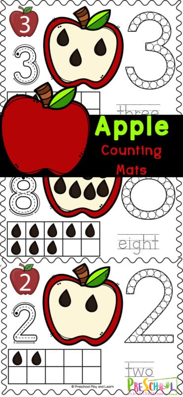 Celebrate apple month this September with these fun apple printables! These apple playdough mats allow children to practice counting and using a ten frame with the tactile addition of playdough! Use these counting playdough mats as an apple math for toddler, preschool, pre-k, and kindergarten age students. Simply print apple activities for preschoolers and you are ready to play and learn in your apple theme.