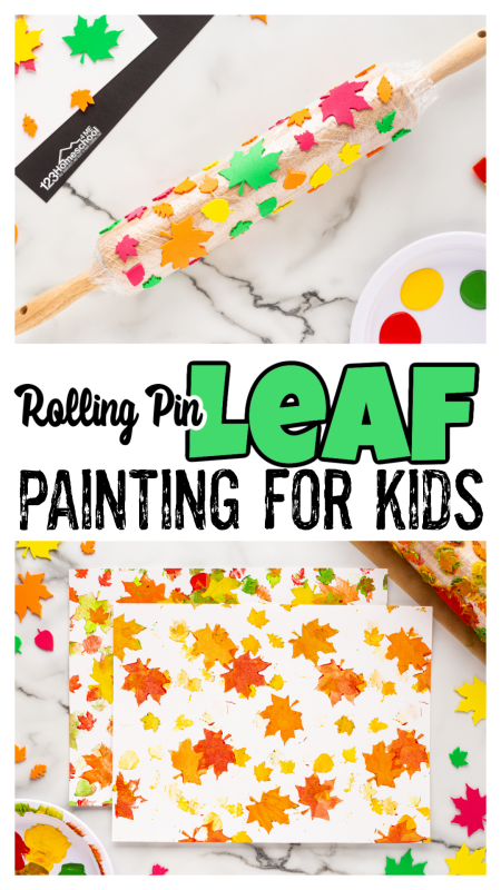 Your kids are going to go nuts for this leaf painting for kids! Toddler, Preschool, and Kindergarten age students will make leaf print art with a rolling pin! This is such a fun leaf printing project that will make beautiful autumn leaf paintings!