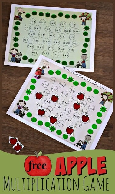 This super printable multiplication game is a fun way to get kids working on multiplication facts. The apple math is perfect for September, first week of school activity, september centers, or anytime you just want a low-prep free multiplication game. This multiplication games for 3rd grade, 4th grade, 2nd grade, and 5th graders allows kids to get in some multiplication practice while having FUN! Simply print apple printables and you are readly to play and learn with this multiplication activity.