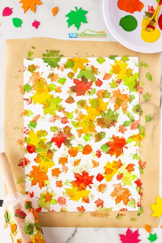 leaf art for kids Try using a different autumn color and roll it again on the same paper, overlapping just a bit for a beautiful layered effect.