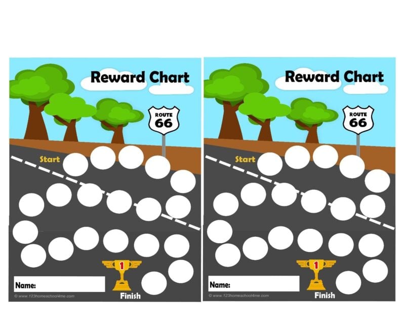This adorable road reward chart is perfect for using with cars stickers you have on hand.