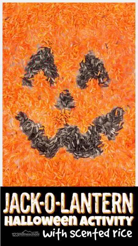 Children will have fun creating a jack-o-lantern this October with this rice sensory play. We are always looking for pumpkin activities that are fun, engaging, and sneak in some learning. This pumpkin sensory bin is great for sensory play, tactile activity, strengthening fine motor skills and pincer grasp, and more. You can use this pumpkin activity for toddlers, preschoolers, kindergartners, and grade 1 students to create a happy pumpkin as halloween activities and even trace spelling words or cvc words in it too.