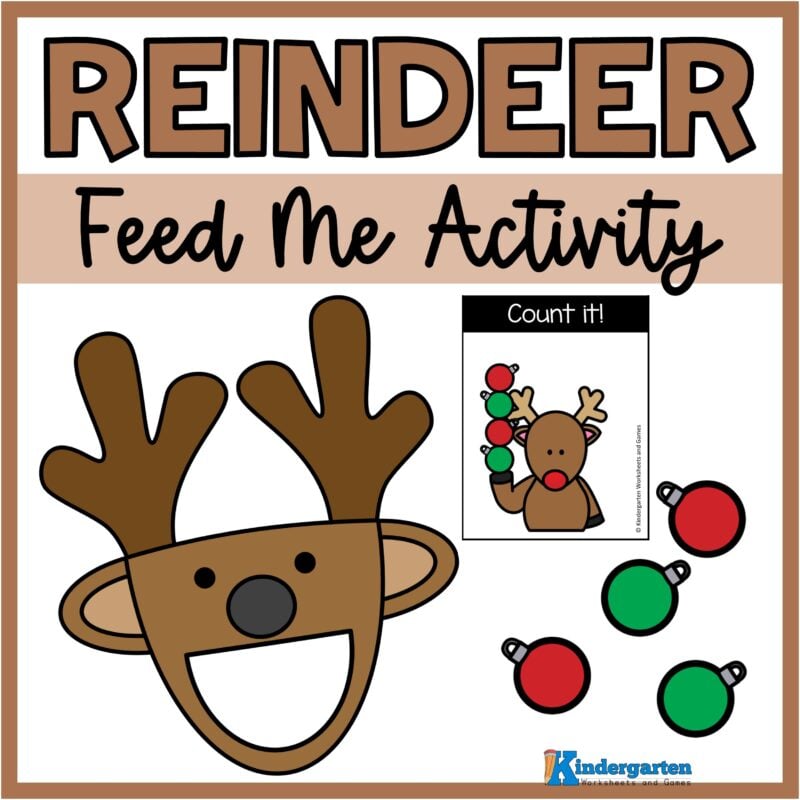 Grab free printable Reindeer Game - preschoolers practice counting &amp; tracing numbers with paper bag puppet reindeer Christmas Math activity!
