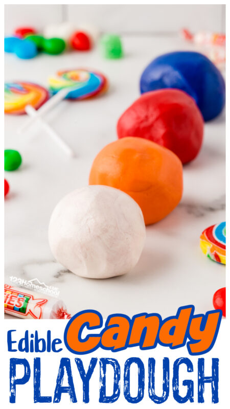 Your kids are going to love this new recipe for edible playdough that uses only 2 ingredients to make this safe-to-eat and fun-to-play with play dough recipe!  This candy playdough is perfect for toddler, preschool, pre-k, kindergarten, and first grade students. So grab these simple ingredients to whip up this play doh that you can eat! 