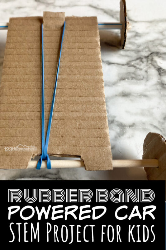 Engage kids in a fun and educational STEM activity designing their a rubber band car to learn about simple machines & problem solving.