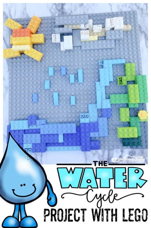 We made a Lego Water Cycle to help kids visualize what we learned. We’ve made other water cycle crafts and my kids all loved them, but turning it into a lego activity for kids may have taken the cake! You've got to try this water cycle model that is fun AND educational too! This is a fun water cycle project for kindergarten, first grade, 2nd grade, 3rd grade, 4th grade, 5th grade, and 6th graders too.