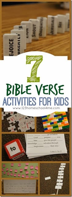 7 Bible Verse Activities for Kids - These are such fun, hands on activities for kids to practice any Bible verse! These work for any kids that are reading (1st-6th grade). Great for Sunday School Lessons!! 7-Bible-Verses-Games-for-kids
