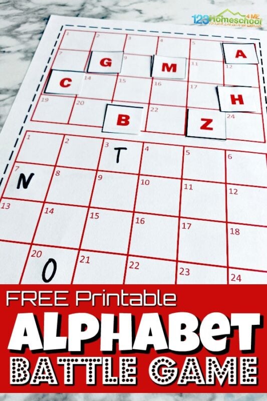 Have you ever played the game Battleship? I used to LOVE it as a kid. It’s the perfect game for a pair of kids or a child with a parent. This Alphabet Battle Game is our version that helps preschool, pre-k, and kindergarten age children work on letter recognition as they learn their letters. Using a fun ABC Game helps keep kids engaged and makes learning fun. Plus, by using an alphabet game, kids will have so much fun while practicing alphabet skills!