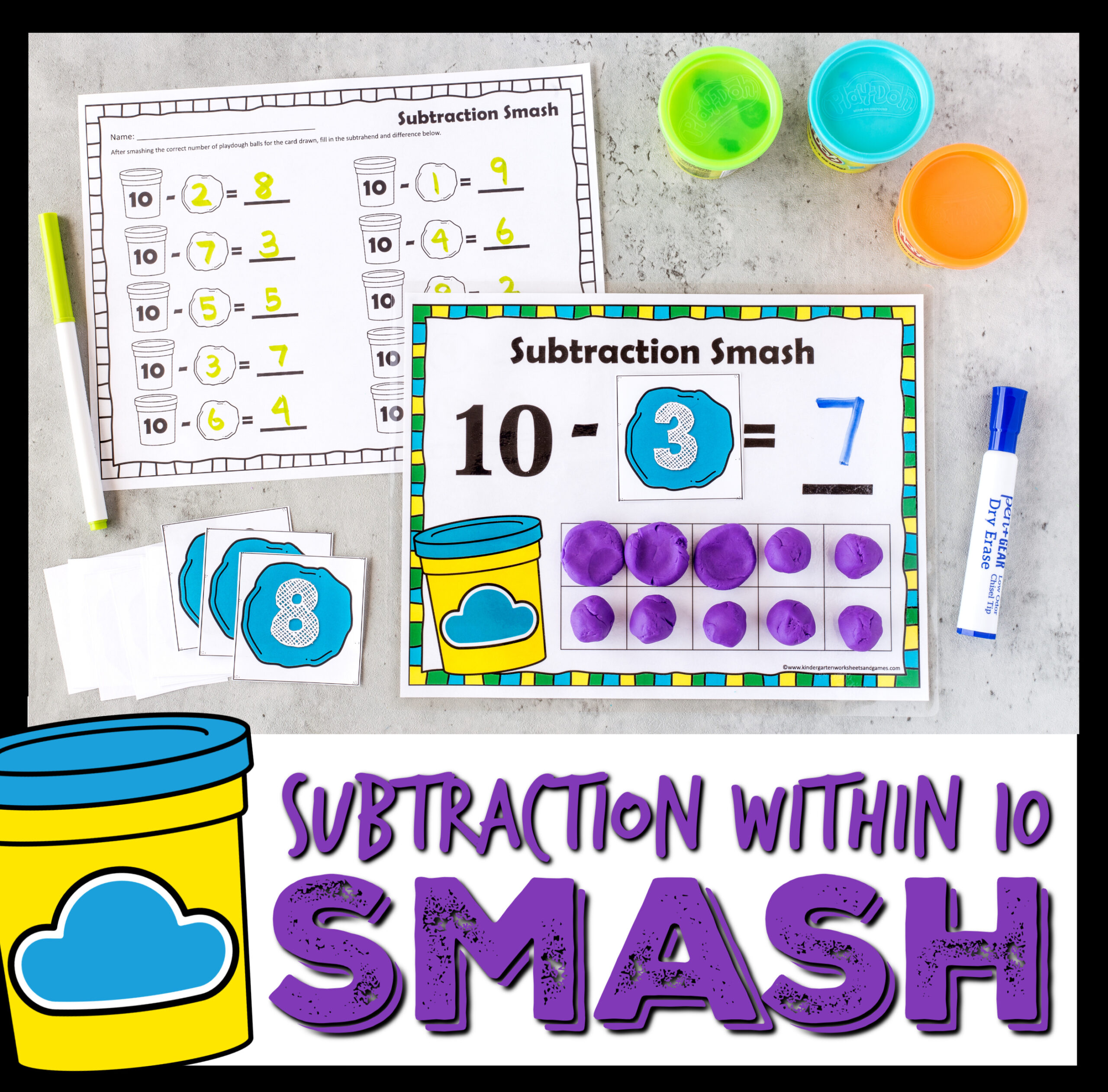 FREE Printable Playdough Subtraction Smash Math Activity FREE Printable Playdough Subtraction Smash Math Activity