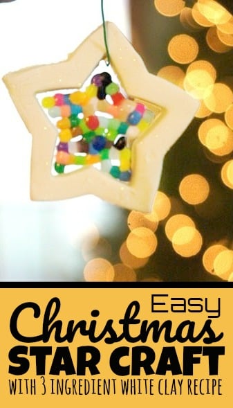 This project makes stunning christmas star ornaments  out of salt dough and melted perler beads.  Kids of all ages from toddler, preschool, pre-k, kindergarten, first grade, 2nd grade, and more will have fun making these beautiful christmas star crafts.  So let me show you how to make these easy, kid-friendly white star ornaments for christmas tree.
