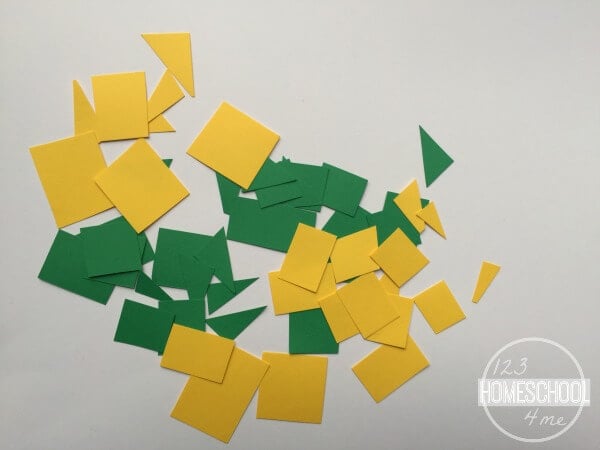 cut paper of two different colors into shapes cut paper of two different colors into shapes