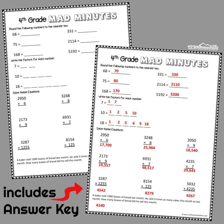 ️ FREE Printable 4th Grade Math Worksheets pdf