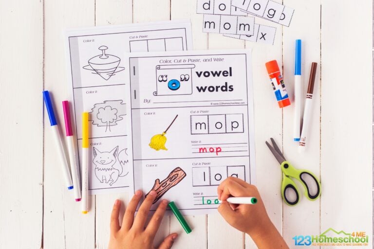 FREE Printable Short o CVC Words Cut and Paste Worksheets