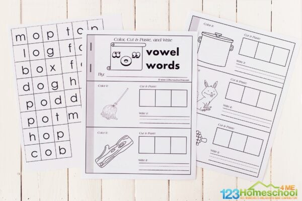 FREE Printable Short o CVC Words Cut and Paste Worksheets