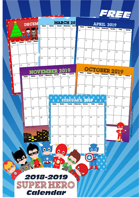 FREE 2018-2019 Super Hero Printable Calendar - this is such a fun, free printable calendar for toddler, preschool, kindergarten, first grade, 2nd grade, and 3rd grade kids to keep track of upcoming events, school homework, extracurricular events, or simply to learn a about the days, months, and year calendar. FREE 2018-2019 Super Hero Printable Calendar - this is such a fun, free printable calendar for toddler, preschool, kindergarten, first grade, 2nd grade, and 3rd grade kids to keep track of upcoming events, school homework, extracurricular events, or simply to learn a about the days, months, and year calendar.