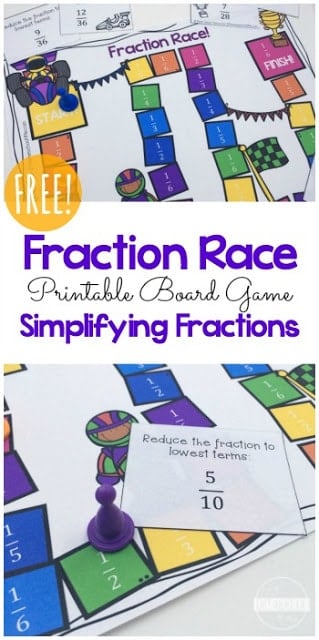 FREE Fractions Game - this is such a fun, educational math game to help kids in 4th grade, 5th grade, and 6th grade practice fractions and simplifying fractions. Fun math game for grade 4 math, grade 5 math, grade 6 math and homeschoolers.