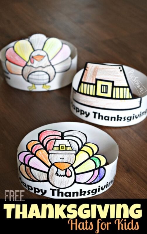 FREE printable Thanksgiving hats like turkey, pilgrim hat