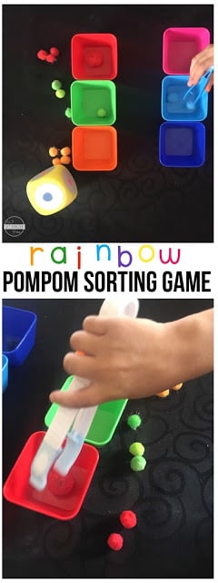 Rainbow Pom Pom Color Sorting game for toddler, preschool, kindergarten Rainbow Pom Pom Color Sorting game for toddler, preschool, kindergarten