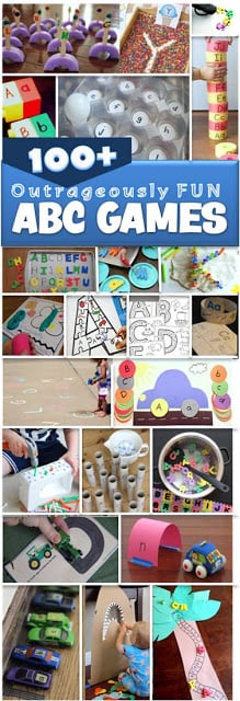 100+ABC Games - so many creative, unique and outrageously fun ideas to teach kids their letters with these alphabet activities for toddler, preschool, prek, and kindergarten age kids. 100+ABC Games - so many creative, unique and outrageously fun ideas to teach kids their letters with these alphabet activities for toddler, preschool, prek, and kindergarten age kids.