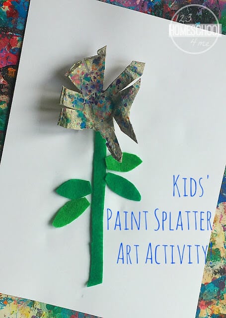 Spring Flower Craft for kids using paint splatter - Such a fun art activity to help kids explore Jackson Pollock style art or as a spring craft for for toddler, preschool, prek, kindergarten, first grade, and 2nd grade Spring Flower Craft for kids using paint splatter - Such a fun art activity to help kids explore Jackson Pollock style art or as a spring craft for for toddler, preschool, prek, kindergarten, first grade, and 2nd grade