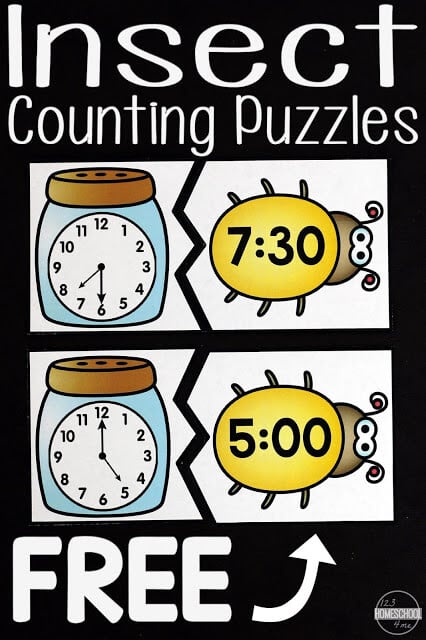 FREE Insect Telling Time Puzzles