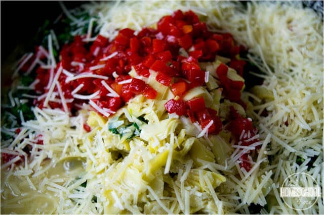 add chicken broth, cheese, and pimientos add chicken broth, cheese, and pimientos